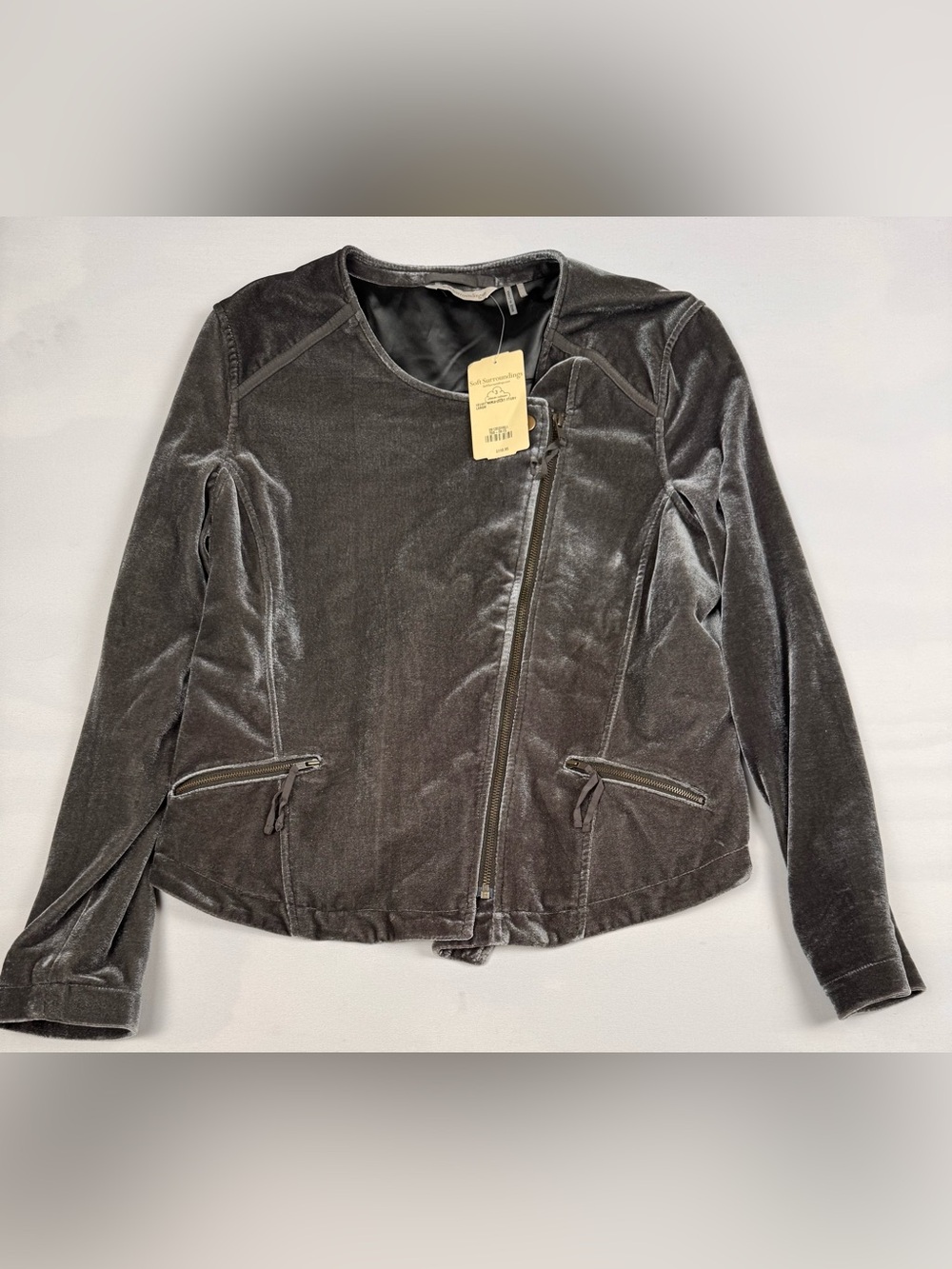 Soft Surroundings Asymmetrical Zip Moto Jacket Gray Velvet Women’s 3 Retail $118